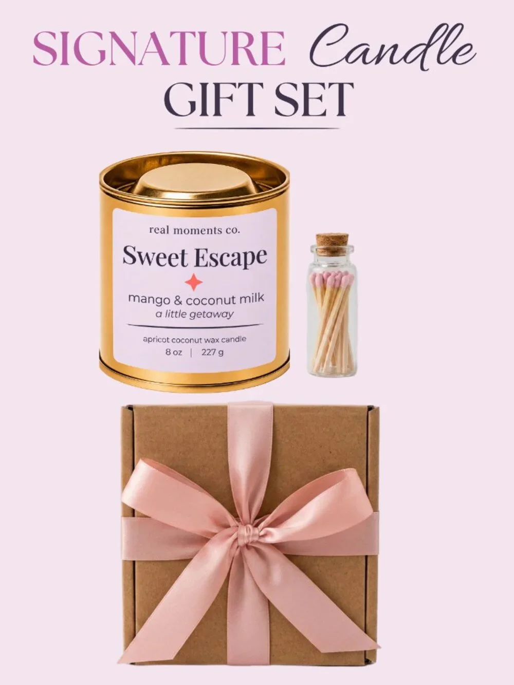 Sweet Escape Candle, Mango & Coconut Milk, Self Care Candle Gift Set